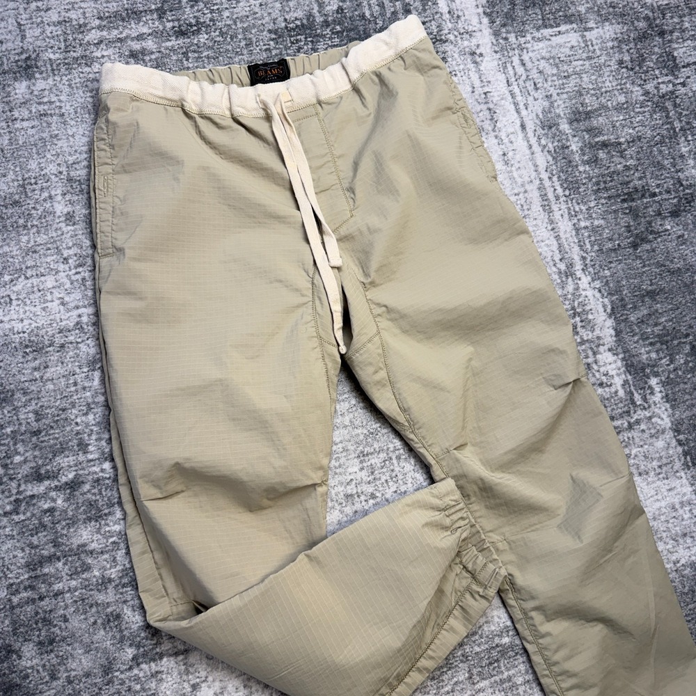 Beams Plus Japan Pants Mens Large Khaki Beige Ripstop Jogger Drawstring Tapered - Picture 2 of 12